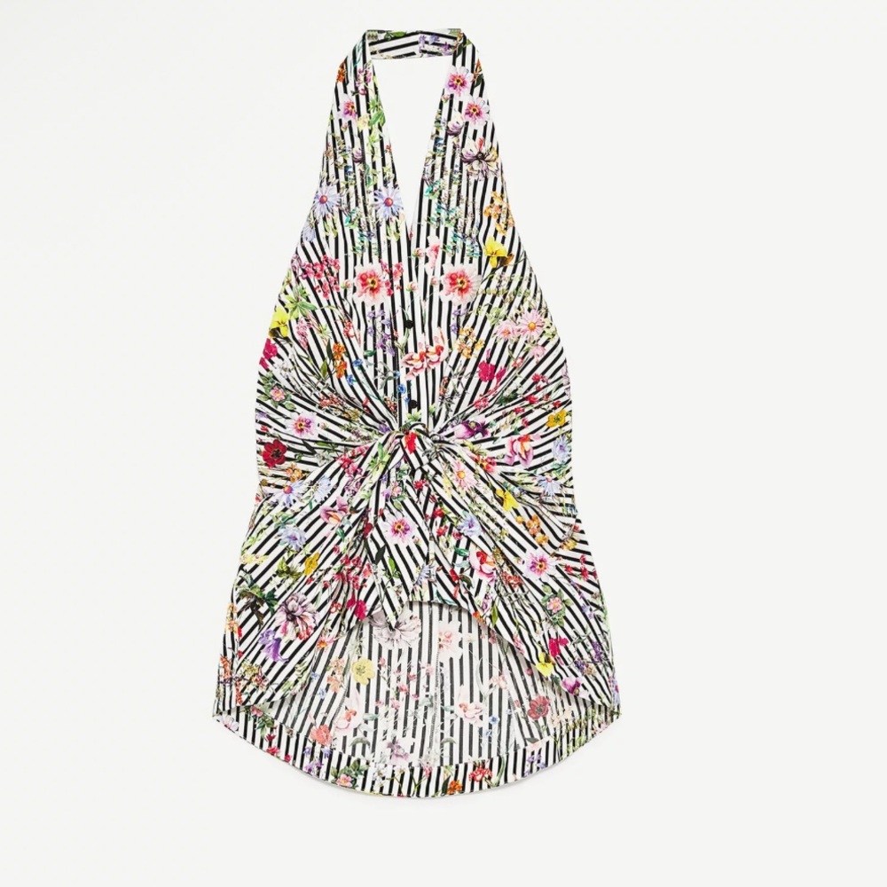 ZARA STRIPED AND FLORAL HALTER size S - Picture 4 of 7